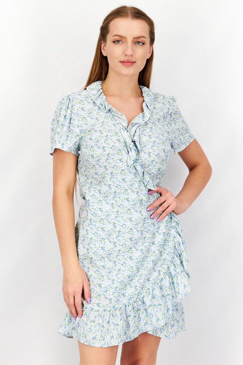 NA-KD فستان نسائي مزخرف بالأزهار، مجموعة زرقاء - Image 1