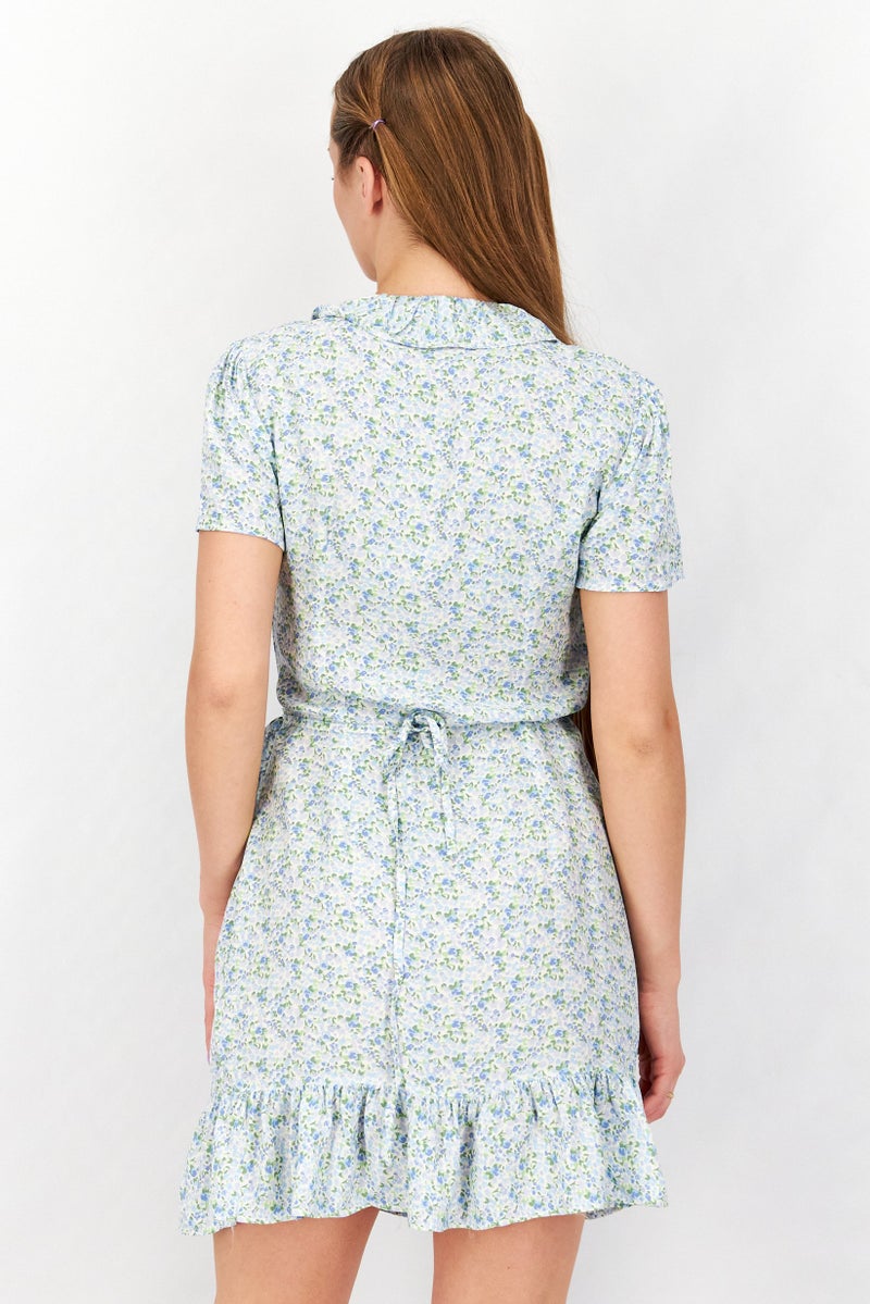 NA-KD فستان نسائي مزخرف بالأزهار، مجموعة زرقاء - Image 2