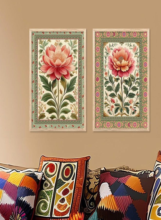 HOTHOUSE Pichwai Art Painting for Wall Decoration | Wall Poster With frames | Traditional Indian Wall Art Madhubani Paintings for Living Room | Framed Wall Painting for Home Room Bedroom Office Wall Décor Wall Paintings For Home Decoration | Indian Wall Art Home Decor Frames | set of 2 (Art-7, 10x13 inch, Framed) - Image 1
