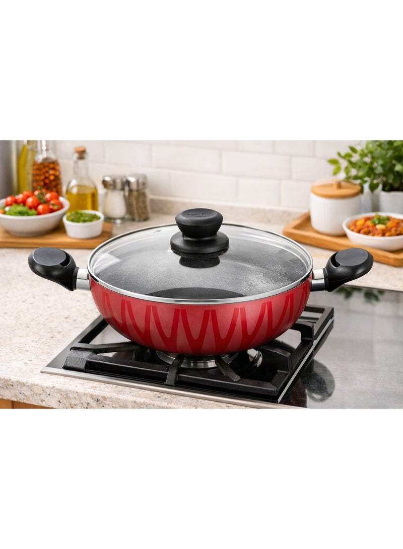 Bin shihoon 🍳 28cm Deep Fryer with Glass Lid – Modern Red Design for Perfect Everyday Cooking - Image 1