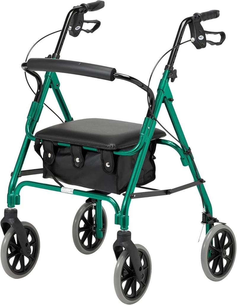 DAYS Lightweight Folding Rollator Walker Mobility Aids Adjustable Walking Frame with Padded Seat Lockable Brakes Ergonomic Handles Walking Aid Portable Walker for Elderly Small Racing Green - Image 1
