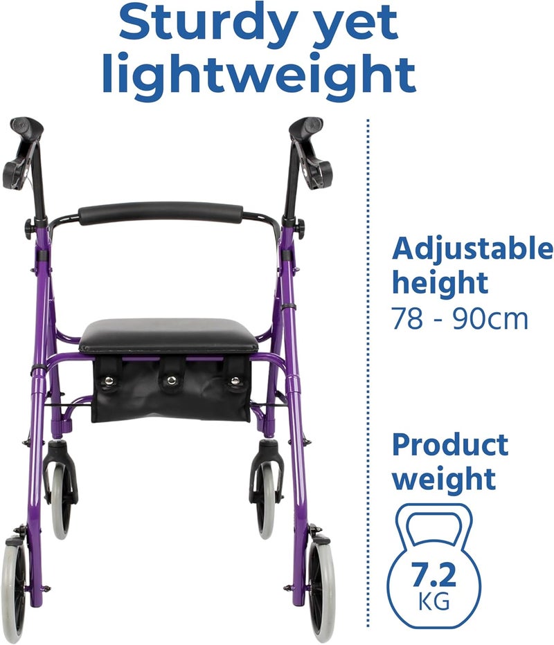 DAYS Lightweight Folding Rollator Walker Mobility Aids Adjustable Walking Frame with Padded Seat Lockable Brakes Ergonomic Handles Walking Aid Portable Walker for Elderly Small Racing Green - Image 4