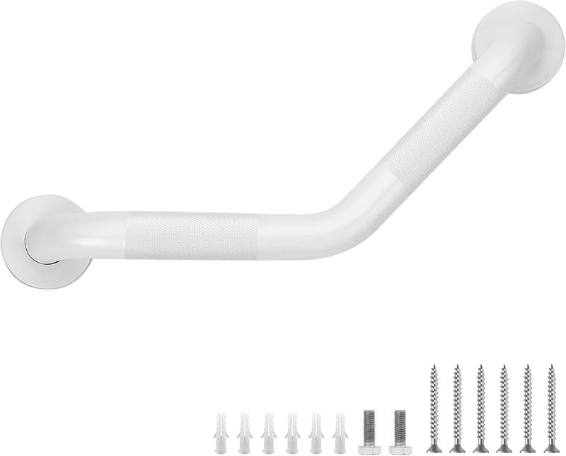 JOY DECOR قضبان الإمساك لأحواض الاستحمام والدش - قضيب إمساك مائل للاستحمام بقياس 1-1/4 × 16 لكبار السن من الفولاذ المقاوم للصدأ المحزز، قضبان إمساك للمعاقين للجدار (أبيض، عبوة واحدة) - Image 1