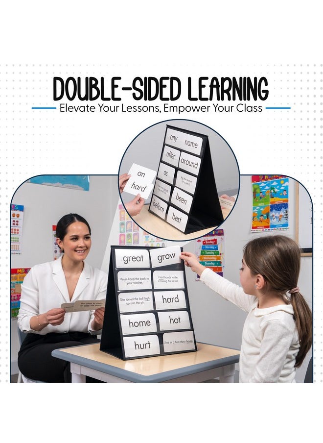 Essex Wares 13 Wide X 17 Tall Tabletop Pocket Chart Black Double Sided With 5 Straps Each Ultradurable Pocket Chart Stand For Classroom Easy To Use Reusable & Foldable Tabletop Chart Stand  - Image 3