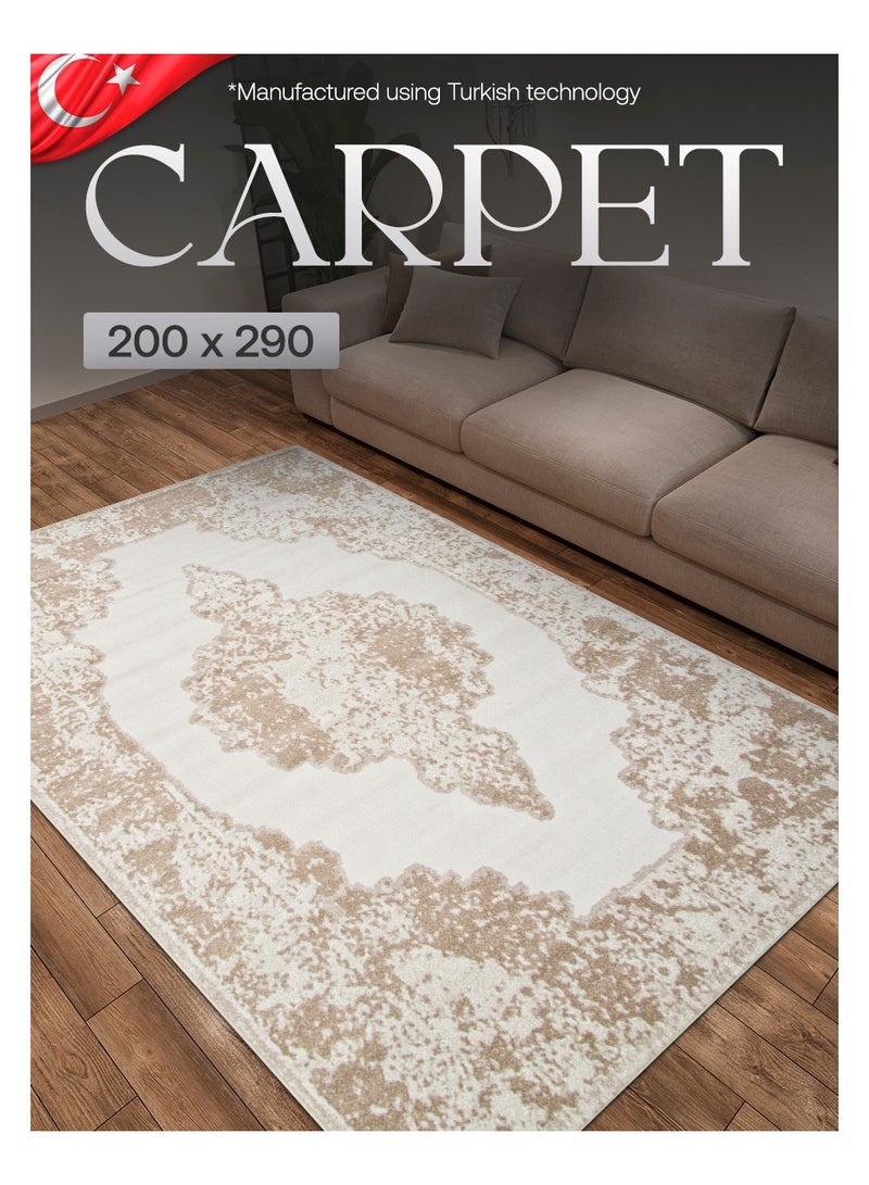 ميرينوس سجادة منطقة بتصميم عصري عتيق، غير قابلة للانزلاق، لمسة ناعمة للغاية، مثالية لتزيين أرضية غرفة المعيشة أو النوم، باللون البيج/الطبيعي/الفاتح، مستطيلة بمقاس 200x300 سم. - Image 1