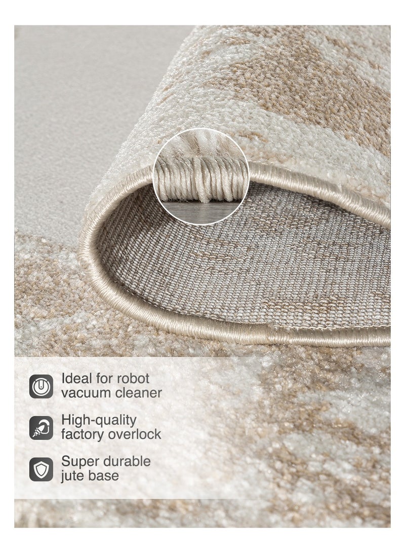 ميرينوس سجادة منطقة بتصميم عصري عتيق، غير قابلة للانزلاق، لمسة ناعمة للغاية، مثالية لتزيين أرضية غرفة المعيشة أو النوم، باللون البيج/الطبيعي/الفاتح، مستطيلة بمقاس 200x300 سم. - Image 3