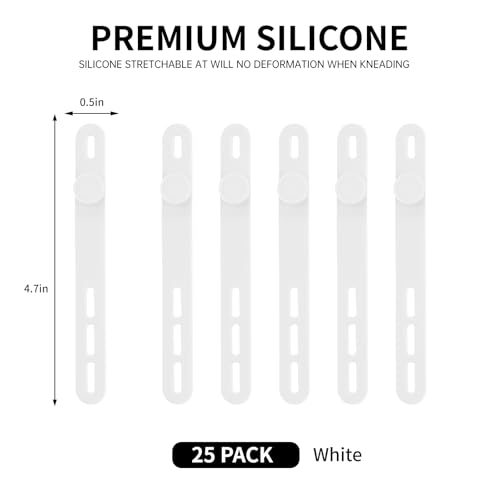 Oligei 25 Pcs Silicone Cable Ties, Cable Ties Reusable, High Elasticity Cord Wraps for Electrical Cords, Cord Organizer for Earphone, Phone Charger(White) - Image 2