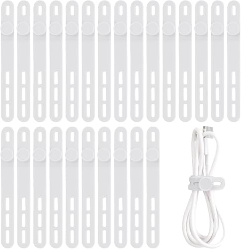 Oligei 25 Pcs Silicone Cable Ties, Cable Ties Reusable, High Elasticity Cord Wraps for Electrical Cords, Cord Organizer for Earphone, Phone Charger(White) - Image 1