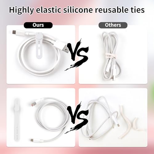 Oligei 25 Pcs Silicone Cable Ties, Cable Ties Reusable, High Elasticity Cord Wraps for Electrical Cords, Cord Organizer for Earphone, Phone Charger(White) - Image 4