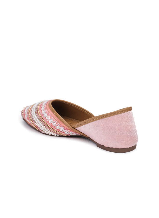 She Zone Pink Embellished Mojaris Flats for Women - Image 3
