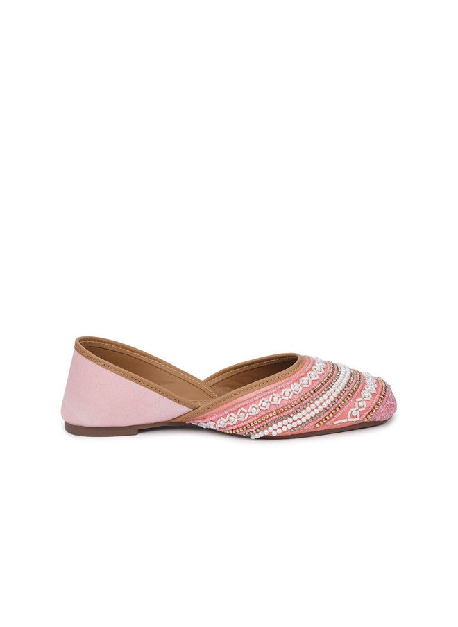 She Zone Pink Embellished Mojaris Flats for Women - Image 4