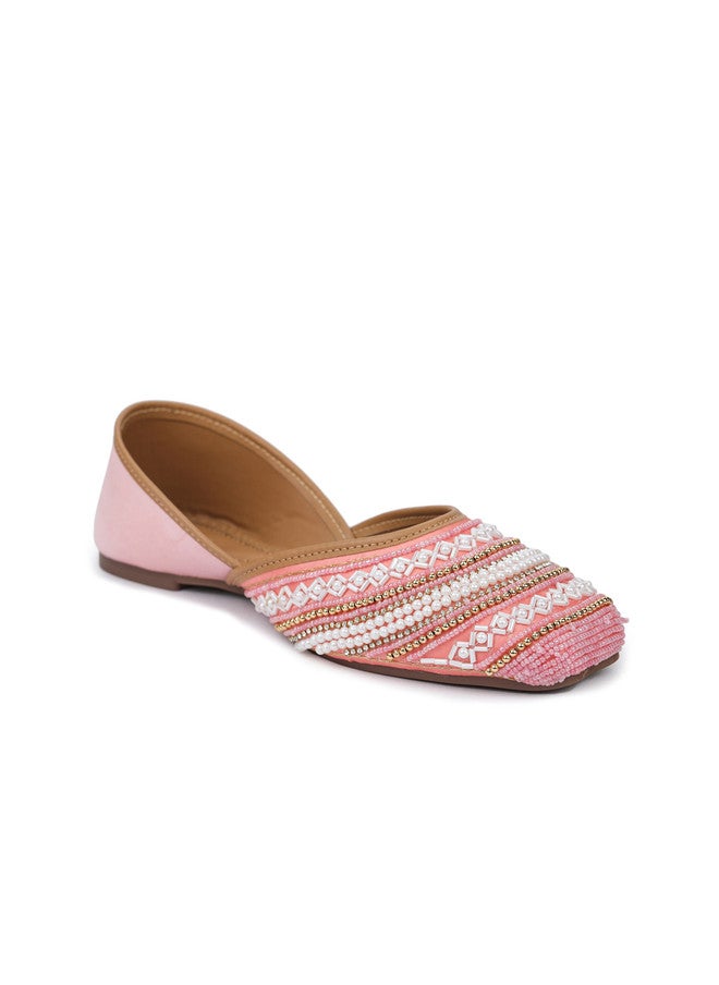 She Zone Pink Embellished Mojaris Flats for Women - Image 2