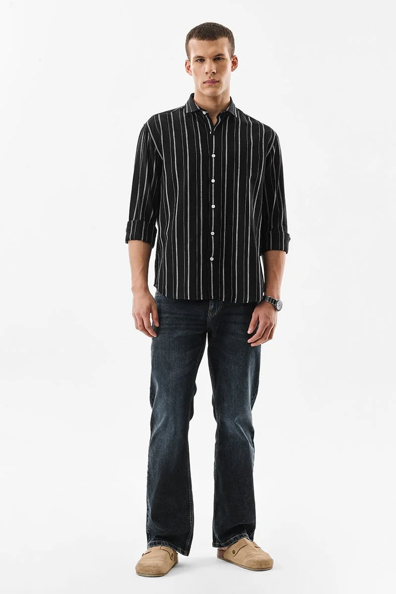 سنيتش Black Striped Long Sleeve Regular Fit Shirt