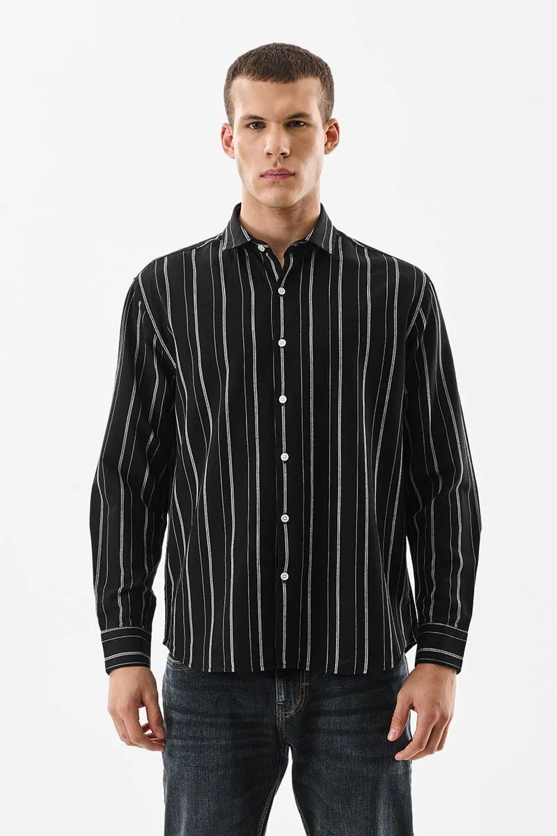 سنيتش Black Striped Long Sleeve Regular Fit Shirt