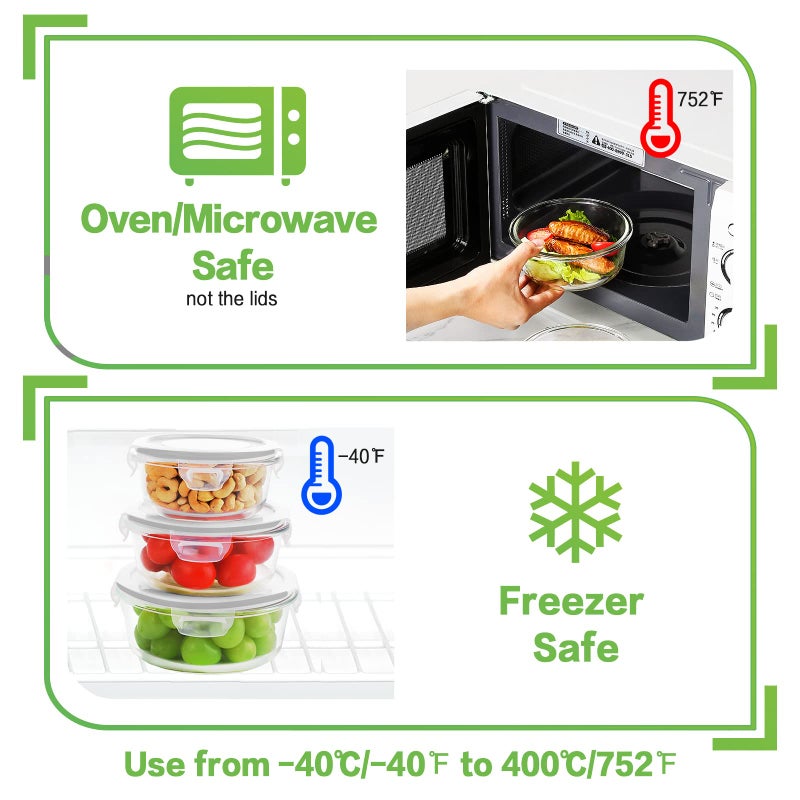 HOMBERKING Glass Food Storage Containers with Lids, [18 Piece] Glass Meal Prep Containers, Airtight Lunch Bento Boxes, BPA-Free & Leak Proof (9 lids & 9 Containers) - Grey - Image 4