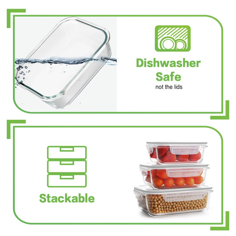 HOMBERKING Glass Food Storage Containers with Lids, [18 Piece] Glass Meal Prep Containers, Airtight Lunch Bento Boxes, BPA-Free & Leak Proof (9 lids & 9 Containers) - Grey - Image 5