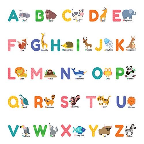 DECOWALL DS8014 Colourful Animal Alphabet ABC Kids Wall Stickers Wall Decals Peel and Stick Removable Wall Stickers for Kids Nursery Bedroom Living Room Small dcor - Image 1
