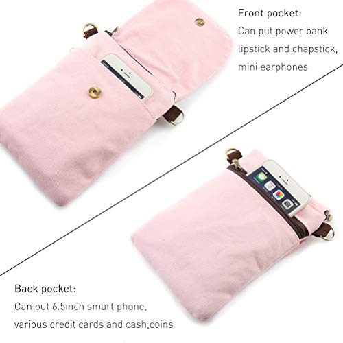 SILKAREA Vintage Embroidered Canvas Flip Small Crossbody Bag Cell Phone Pouch for Women Wristlet Wallet Bag Coin Purse (Pink) - Image 4