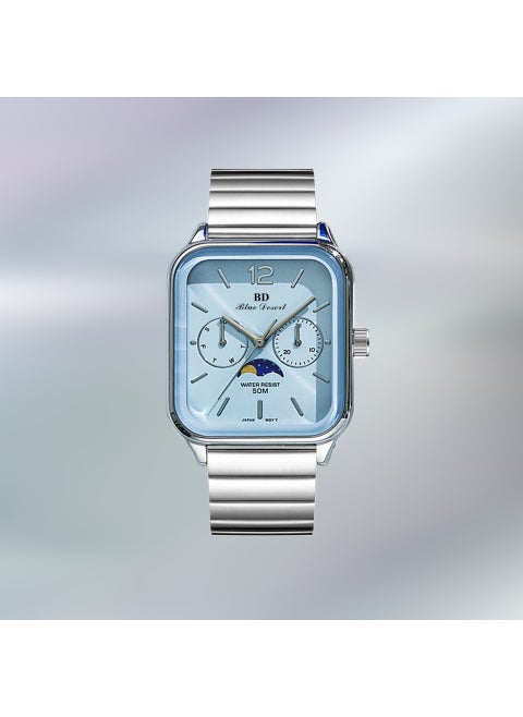 Cassie Square Quartz Watch Unisex Moon Phase Waterproof Blue