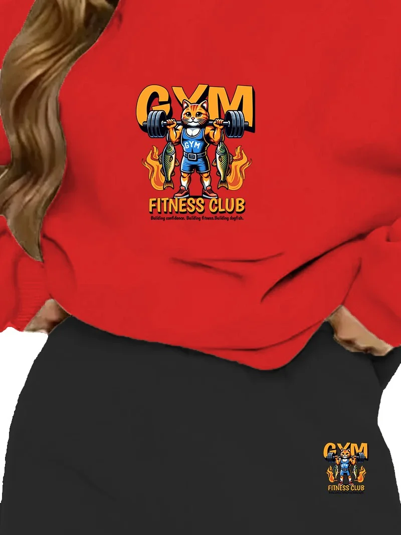 DogFish Tracksuit Oversize Gymfitnessclub Printed Tracksuit,lover,couple Combination Red