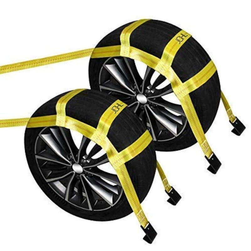JCHL Tow Dolly Basket Straps with Flat Hooks (2 Pack) Yellow Car Wheel Straps Universal Vehicle Tow Dolly Strap System Fits 15"-19" Tires Wheels 10000 lbs Working Capacity