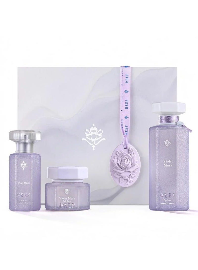 Reef Violet Musk Collection Gift Set – Violet Musk Perfume 100ml + Violet Hair Perfume 50ml + Violet Body Butter 50g - Image 1