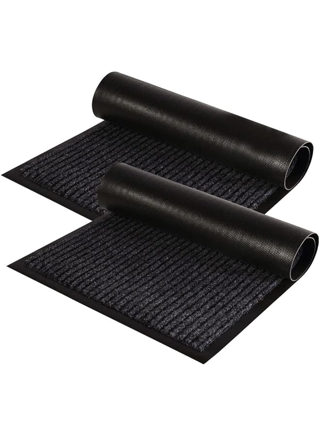 ORiTi 2Pack Front Door Mat Ribbed Indoor Outdoor Floor Doormat Rug Entryway Welcome Mats Entrance Shoe Scraper Entry Inside Outside Garage Traffic Utility Porch Area 60X40Cm Black - Image 1