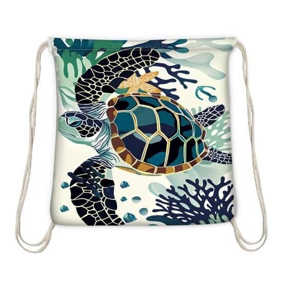 EDBIRET EDBIRET Beach Towel Backpack with Drawstring 2 in 1 Folding Towel Printing Convertible Microfiber Beach Towels Soft and Absorbent Large Bath Towel (Blue Turtle, 140 x 70 cm)  - Image 4