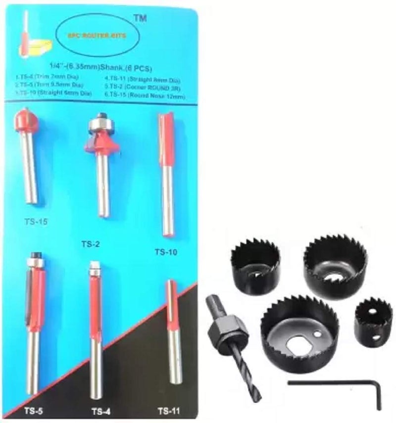Inditrust Inditrust Heavy Duty 635mm Trimmer Router Bits Set 6 Pcs Hole Saw For Wood Working 