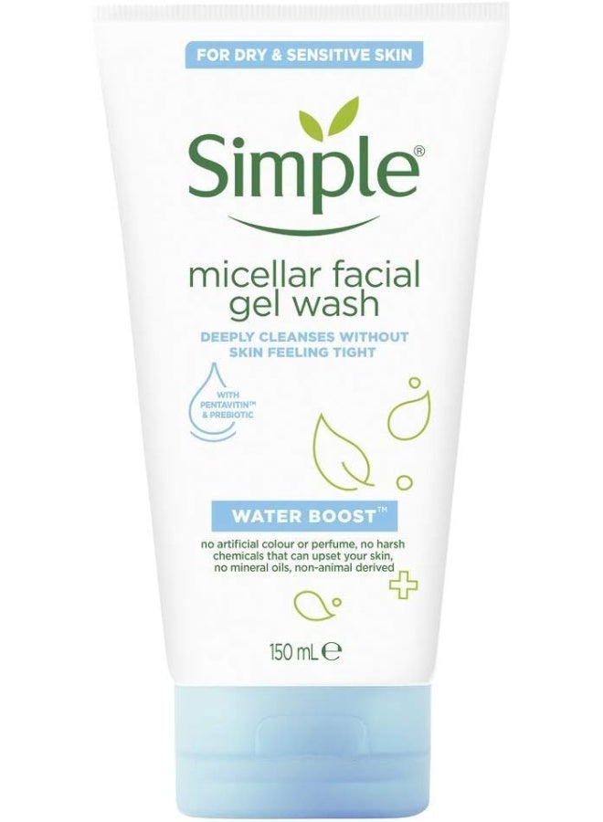 Simple Waterboost Face Wash For Sensitive Skin, Micellar, Deeply Cleanses Skin, 150Ml - Image 1