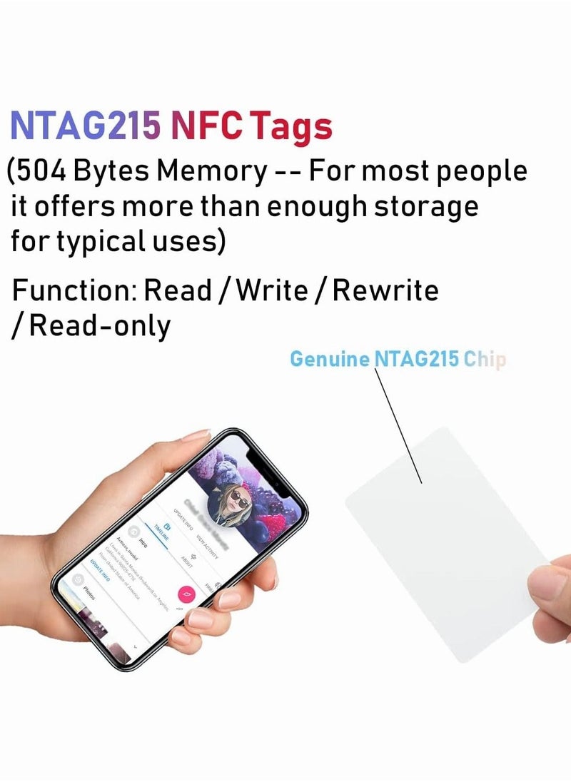 Excefore 5/10/20/30/50/80/100/150/200 piece NFC Tags NTAG215 NFC 215 Cards, 504 Bytes Memory NFC Business Card Blank NFC Cards Ntag215 NFC Chip for NFC Phone and Device Writeable Programmable  - Image 3