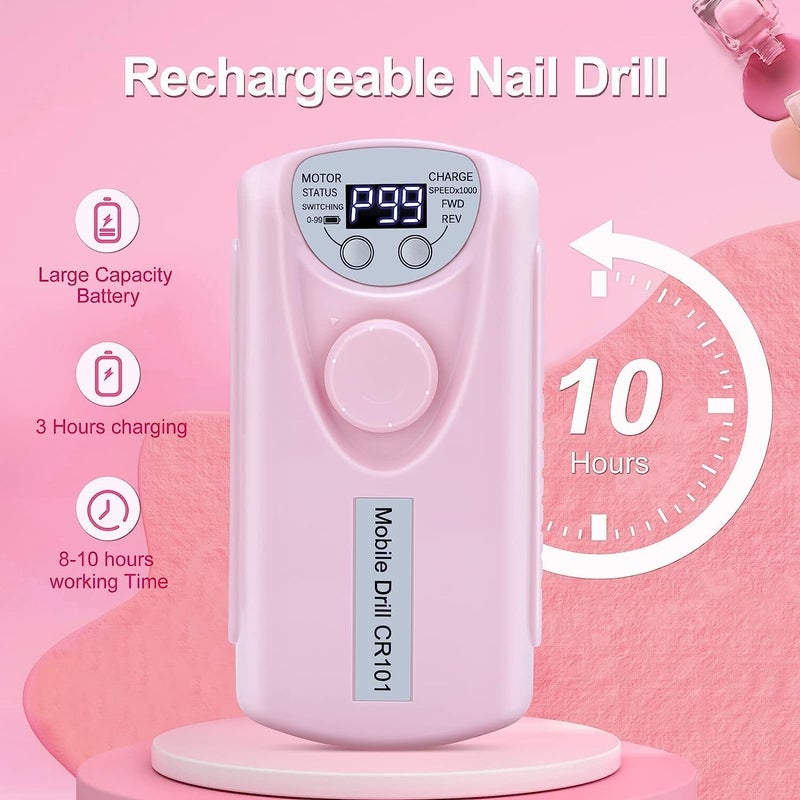INOG Portable Rechargeable Nail Drill Machine Manicure Machine Electric Nail File Nail Art Tools Set for Nail Drill - Image 3