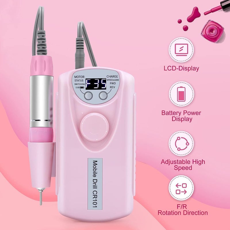 INOG Portable Rechargeable Nail Drill Machine Manicure Machine Electric Nail File Nail Art Tools Set for Nail Drill - Image 2