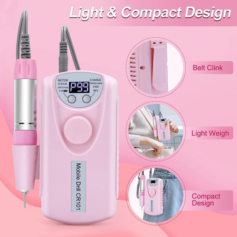INOG Portable Rechargeable Nail Drill Machine Manicure Machine Electric Nail File Nail Art Tools Set for Nail Drill - Image 5