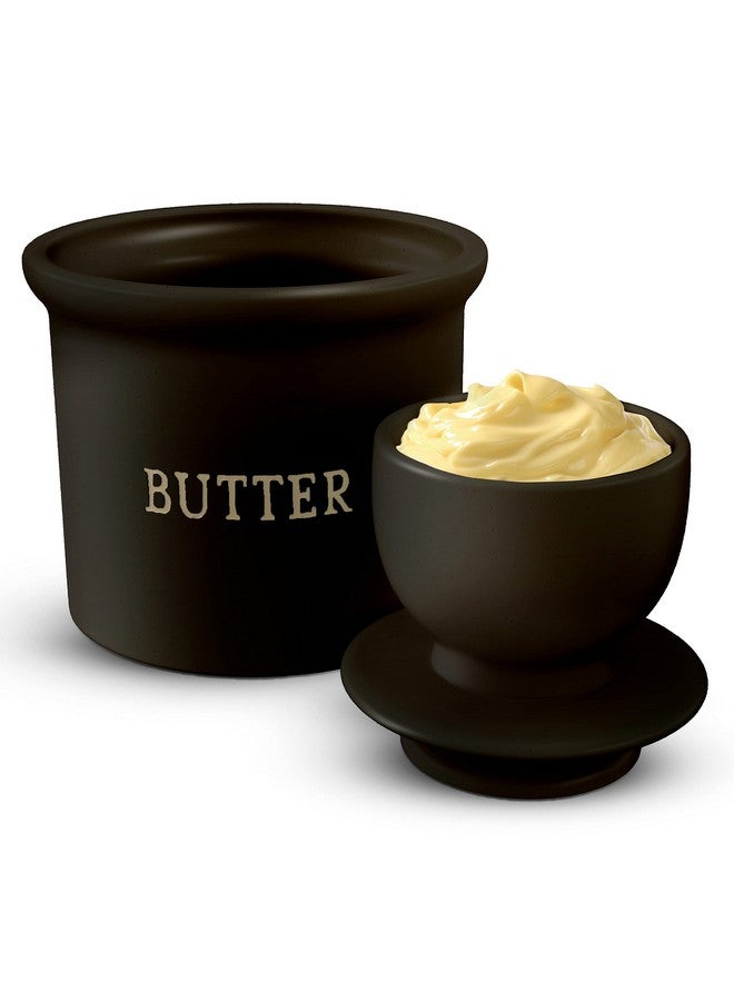 Kook Butter Crock With Lid, Soft Spreadable Butter, Ceramic French Butter Keeper To Leave On Counter With Water Line, Butter Dish, Home And Kitchen Decor, Perfect For Christmas Gift (Black) - Image 2