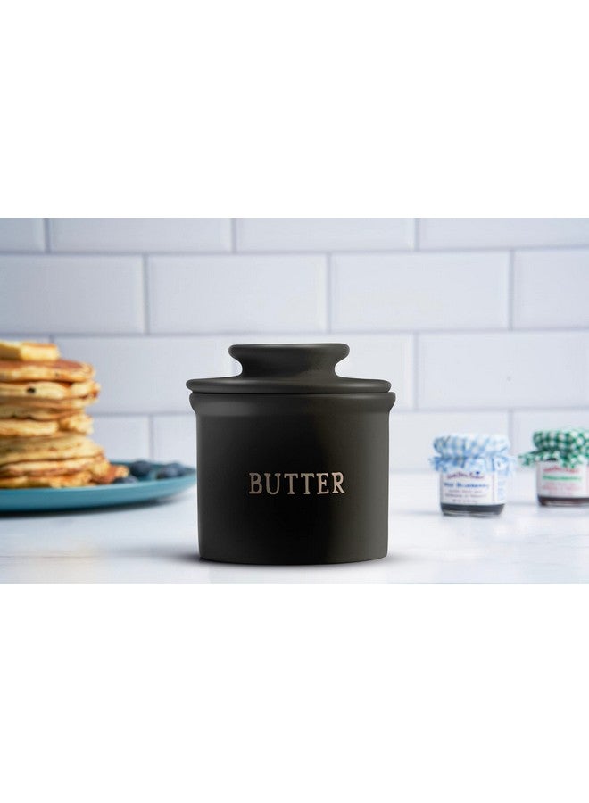 Kook Butter Crock With Lid, Soft Spreadable Butter, Ceramic French Butter Keeper To Leave On Counter With Water Line, Butter Dish, Home And Kitchen Decor, Perfect For Christmas Gift (Black) - Image 4