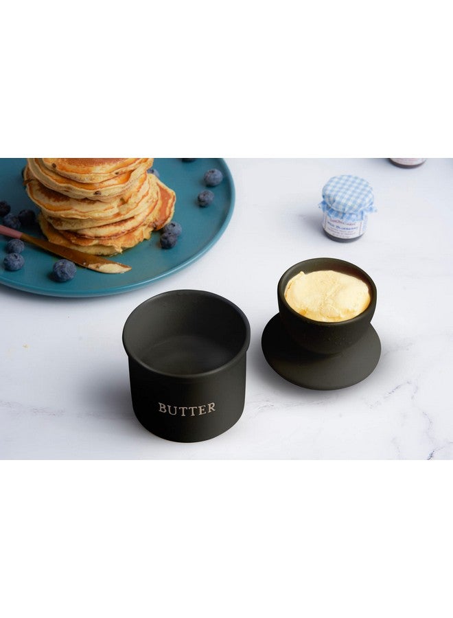 Kook Butter Crock With Lid, Soft Spreadable Butter, Ceramic French Butter Keeper To Leave On Counter With Water Line, Butter Dish, Home And Kitchen Decor, Perfect For Christmas Gift (Black) - Image 3