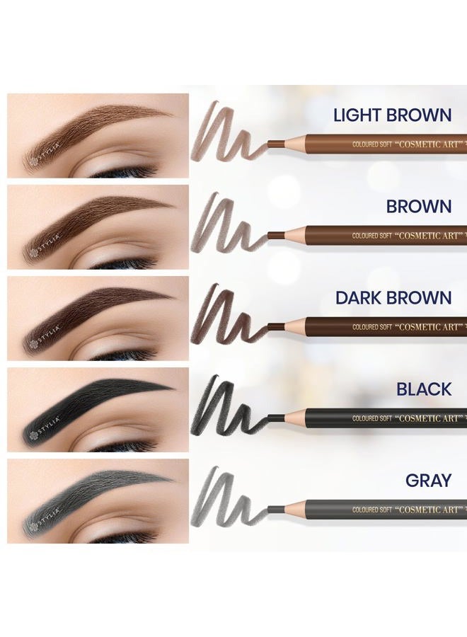 Stylia Waterproof Eyebrow Pencils For Women – Long-Lasting Microblading Supplies Brow Pencil, Perfect for Eyebrow Shaper, Filling & Defining Natural-Looking Brow - (12PC in 5 Colors) - Image 2