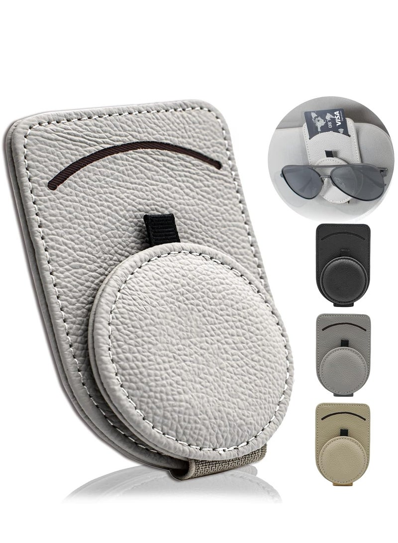 Generic Sunglass Holder for Car Visor Leather Sun Glasses Clip Universal Auto Eyeglass Mount with Card Clip  - Image 1