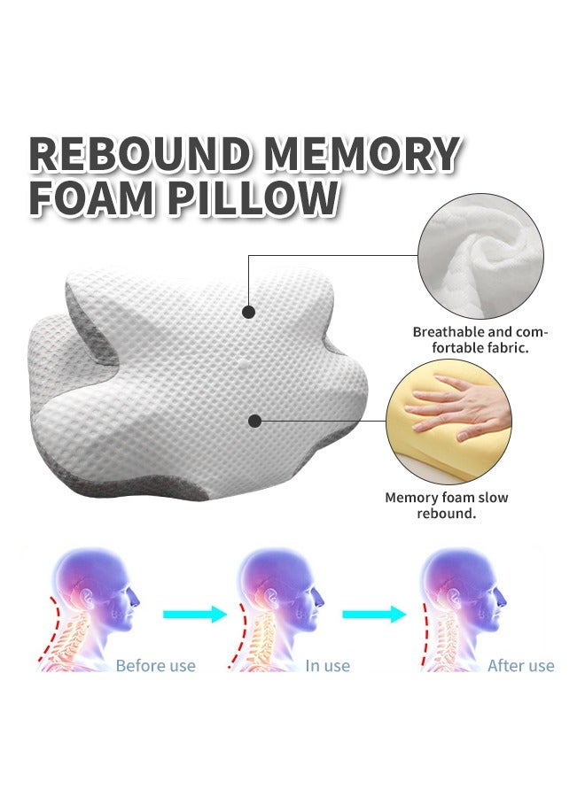 erfly Shape Cervical Pillow for Sleeping, Memory Foam Contour Neck Pillows with Breathable Pillowcase, Ergonomic Neck Support Pillows for Side, Back Stomach Sleepers - Image 2