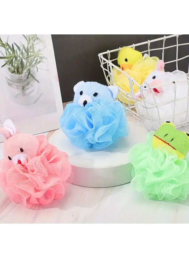Blue Bear Mesh Shower Sponge Ball Soft Exfoliating Bath Puff With Hanging Loop - Image 4