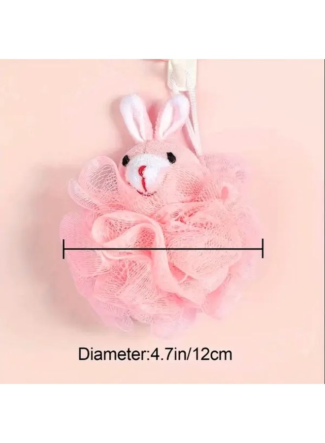 Blue Bear Mesh Shower Sponge Ball Soft Exfoliating Bath Puff With Hanging Loop - Image 3