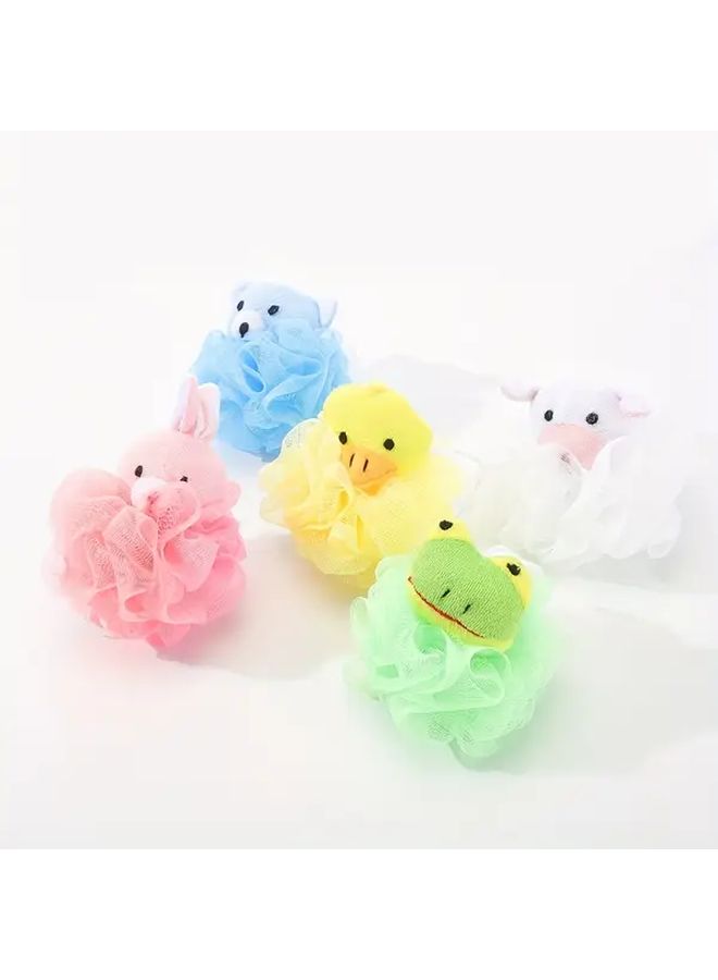 Blue Bear Mesh Shower Sponge Ball Soft Exfoliating Bath Puff With Hanging Loop - Image 2
