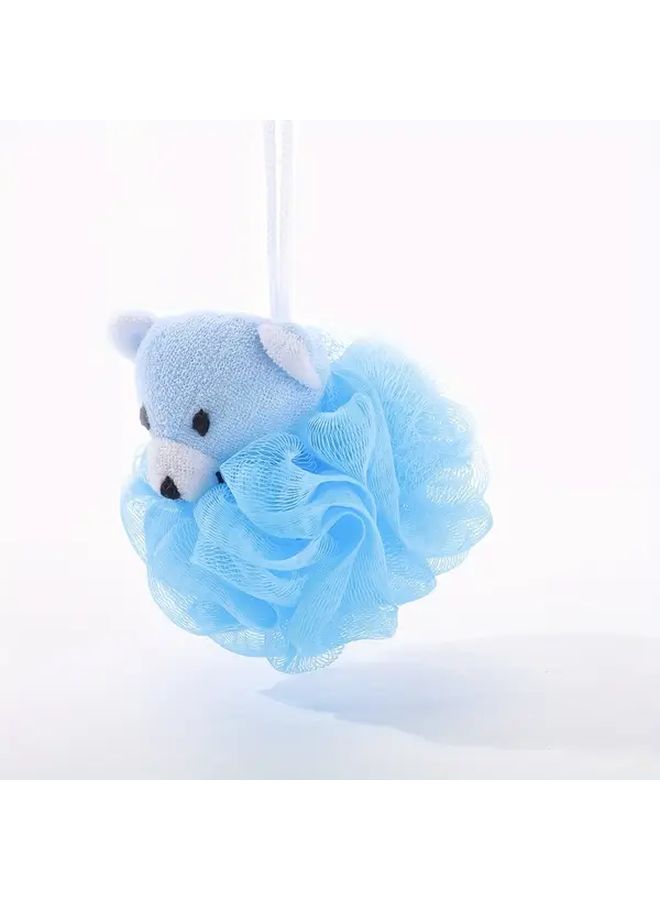 Blue Bear Mesh Shower Sponge Ball Soft Exfoliating Bath Puff With Hanging Loop - Image 1