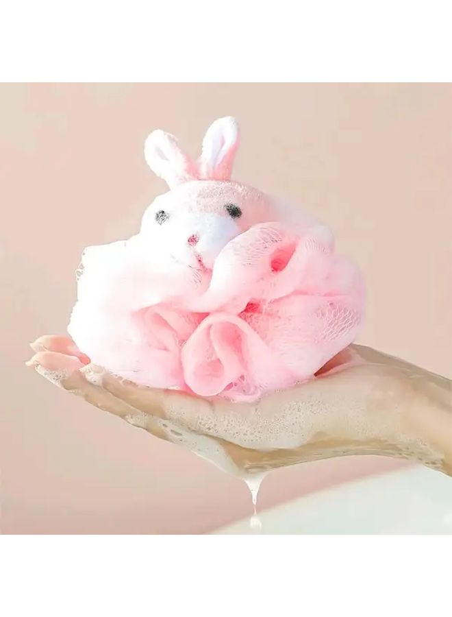 Blue Bear Mesh Shower Sponge Ball Soft Exfoliating Bath Puff With Hanging Loop - Image 5