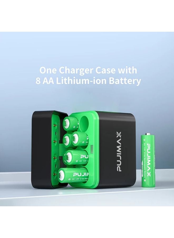 Pujimax 8 Slot Charging Case With 8 AA 4255mWh Rechargeable Lithium Batteries Fast Charging - Image 1