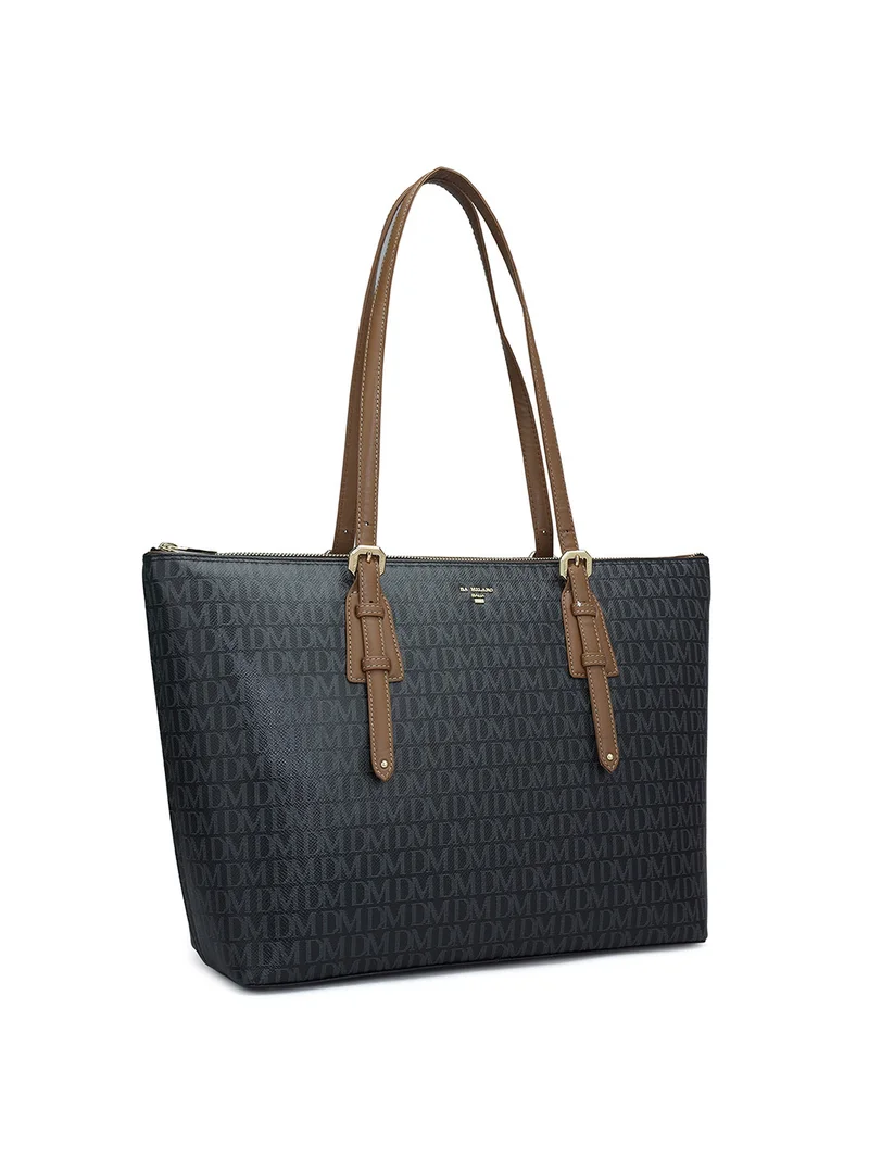 دا ميلانو حقيبة يد جلدية سوداء أصلية