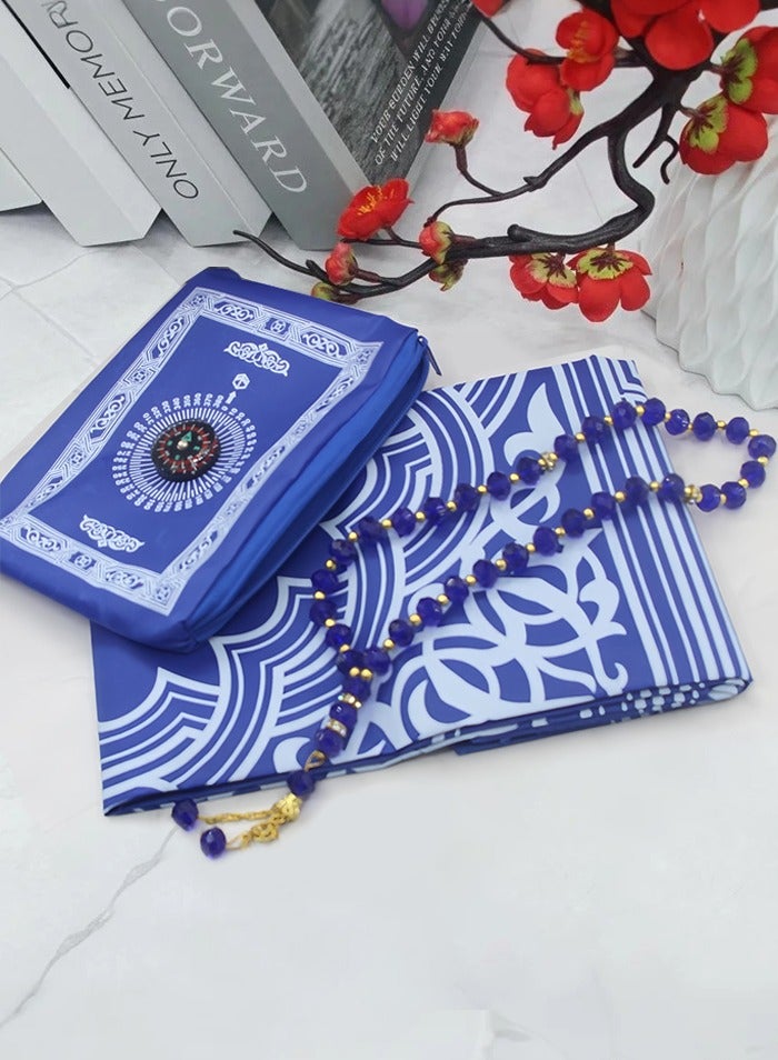 Sunnaltree Portable Waterproof PVC Prayer Mat with Compass, Lightweight Travel Pocket Muslim Prayer Rug for Daily Use and Ramadan Gift, Blue 65x105cm - Image 3