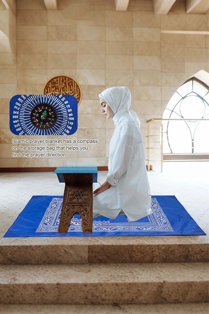 Sunnaltree Portable Waterproof PVC Prayer Mat with Compass, Lightweight Travel Pocket Muslim Prayer Rug for Daily Use and Ramadan Gift, Blue 65x105cm - Image 4