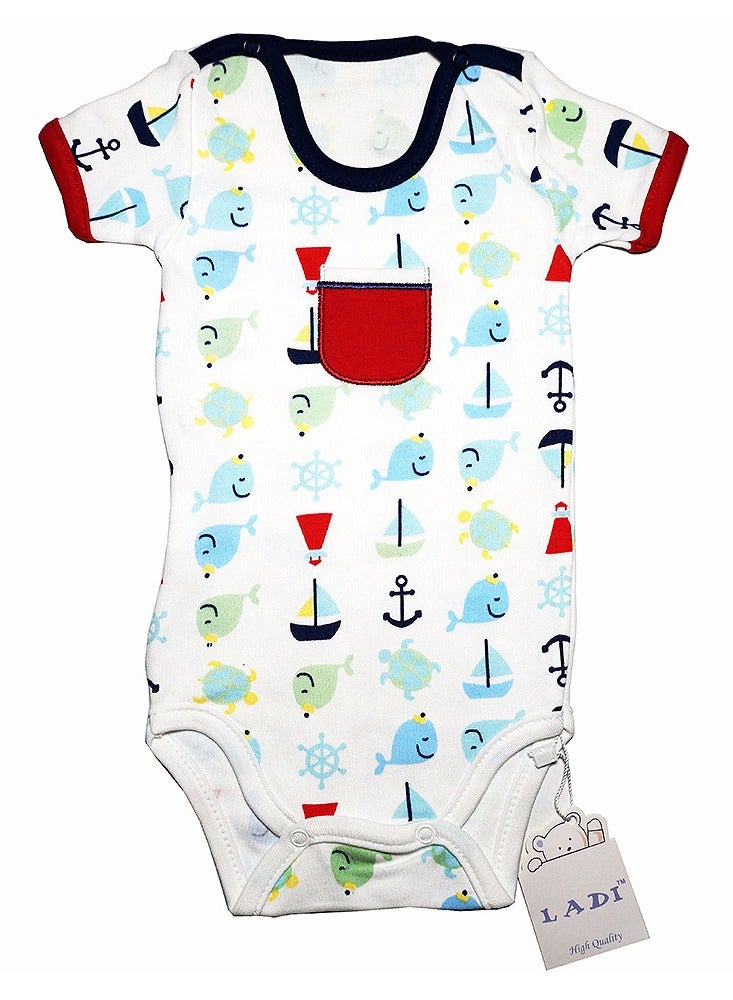 LADI 3-Piece Printed Gift Set Bodysuit & Pant & Bib for Baby Dark Blue Colour - Image 2